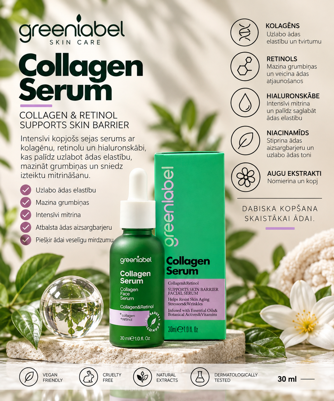 Serums ar kolagēnu un retinolu – 30 ml